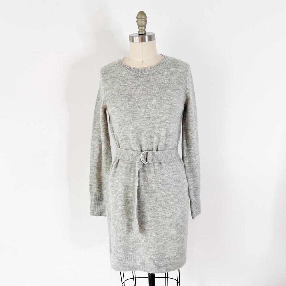 XS Y2K Mossimo Sweater Dress Heather Gray Belted Side Slit Knitwear Neutral
